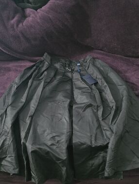Black Satin Pleated Skirt with Logo Triangle